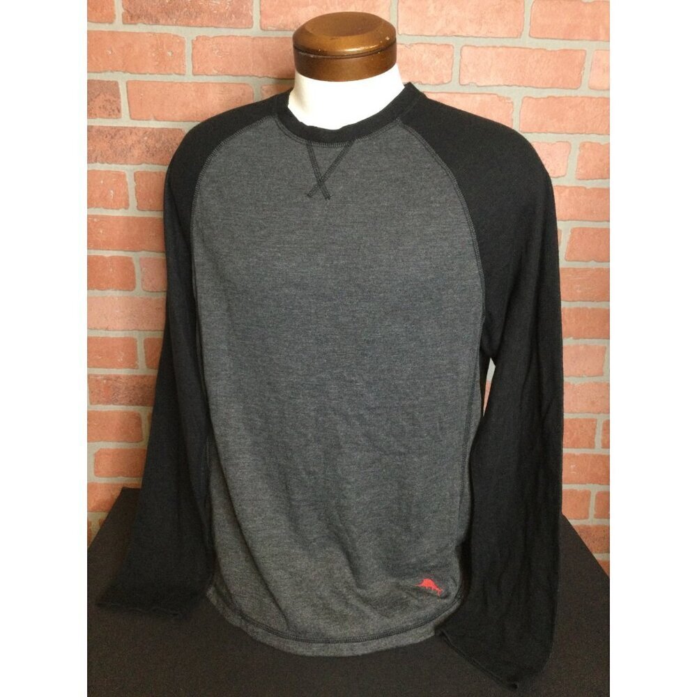 Tommy Bahama Mens Raglan Long Sleeve Shirt Large Gray/Black Polyester Cotton Ble